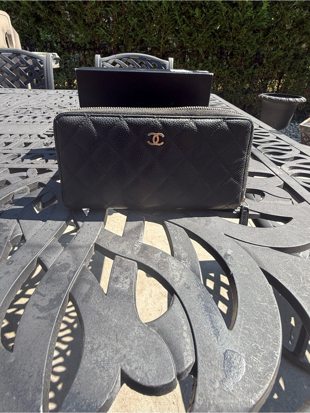 CHANEL Black Quilted CC Zip-Around Wallet